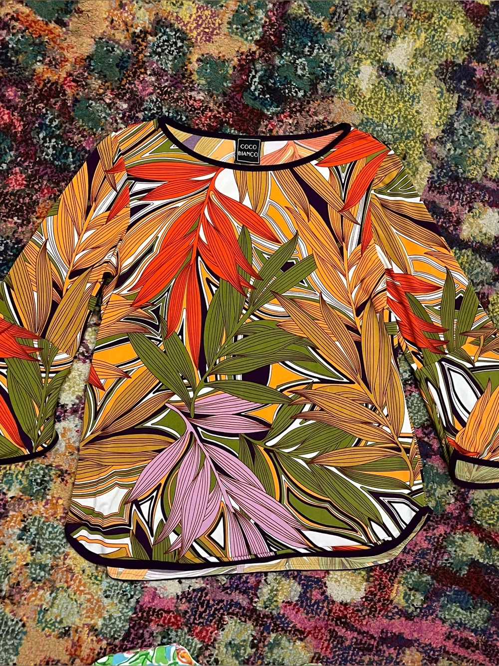 Coco Bianco Multicolor Tropical Leaf Print Top